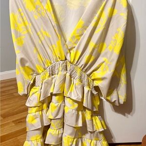 SHEIN Yellow Floral Tiered Midi Dress